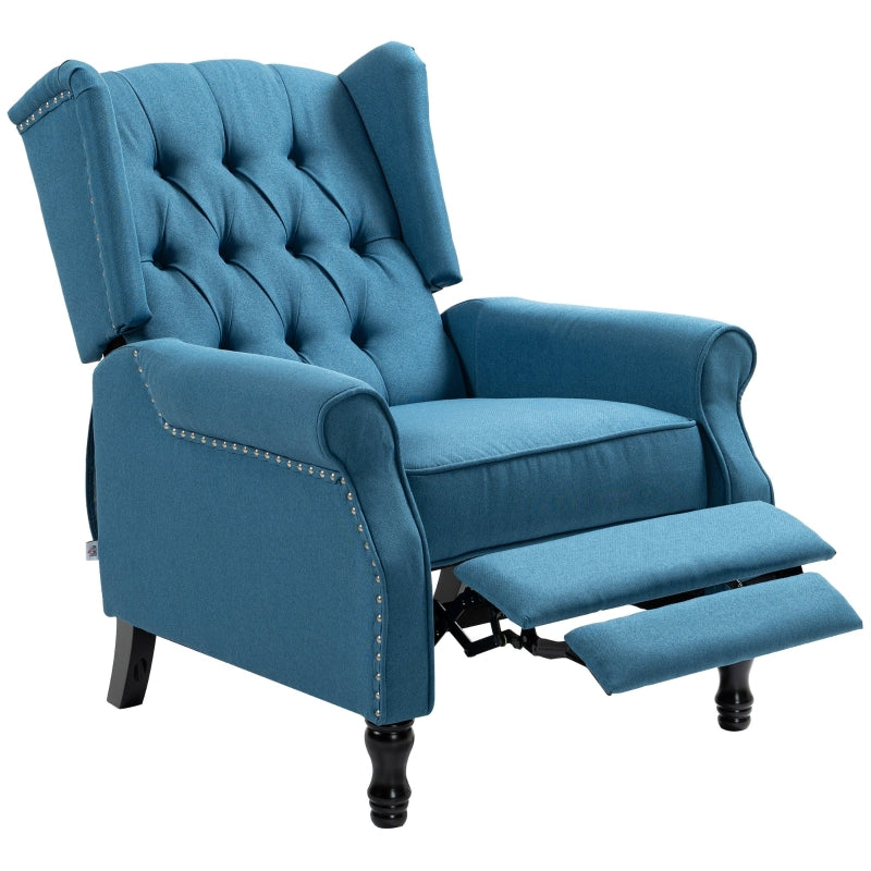 Vintage Blue Reclining Armchair with Footrest - 150° Adjustable Comfort for Relaxation