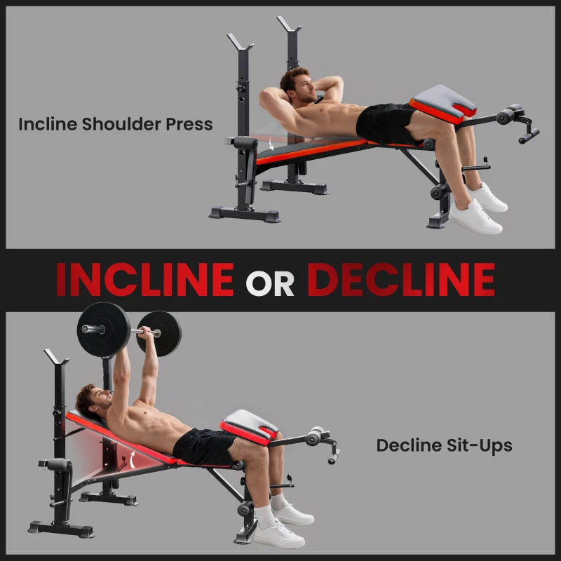 Adjustable Multi-Function Weight Bench with Leg Extension and Barbell Rack for Home Gym Strength Training Red