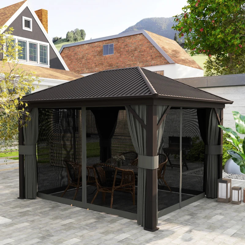 Dark Grey 3.6m x 3m Aluminium Frame Hardtop Gazebo with Accessories