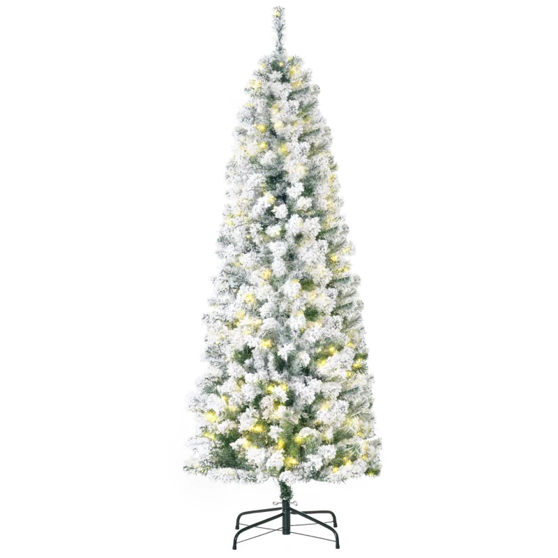6FT Prelit Snow Flocked Christmas Tree with Warm White LED Lights - Festive Holiday Home Decoration in Green & White