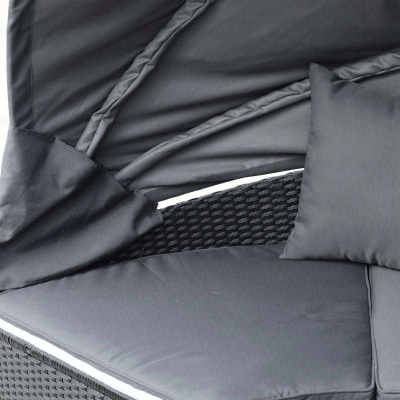 Black Rattan Outdoor Daybed Set with Canopy & Coffee Table