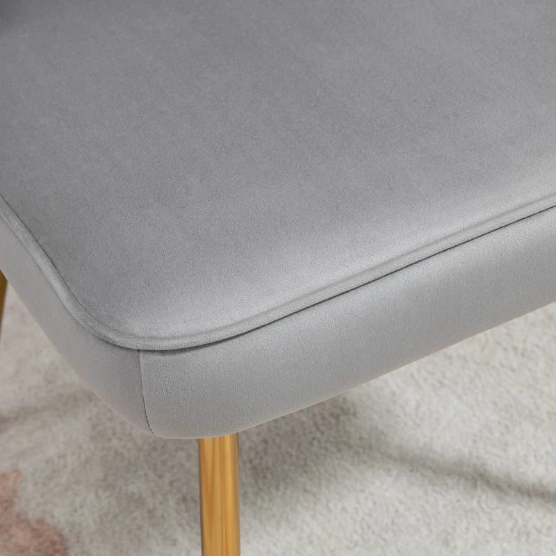 Set of 2 Velvet Upholstered Dining Chairs with Gold Metal Legs for Kitchen and Living Room, Grey