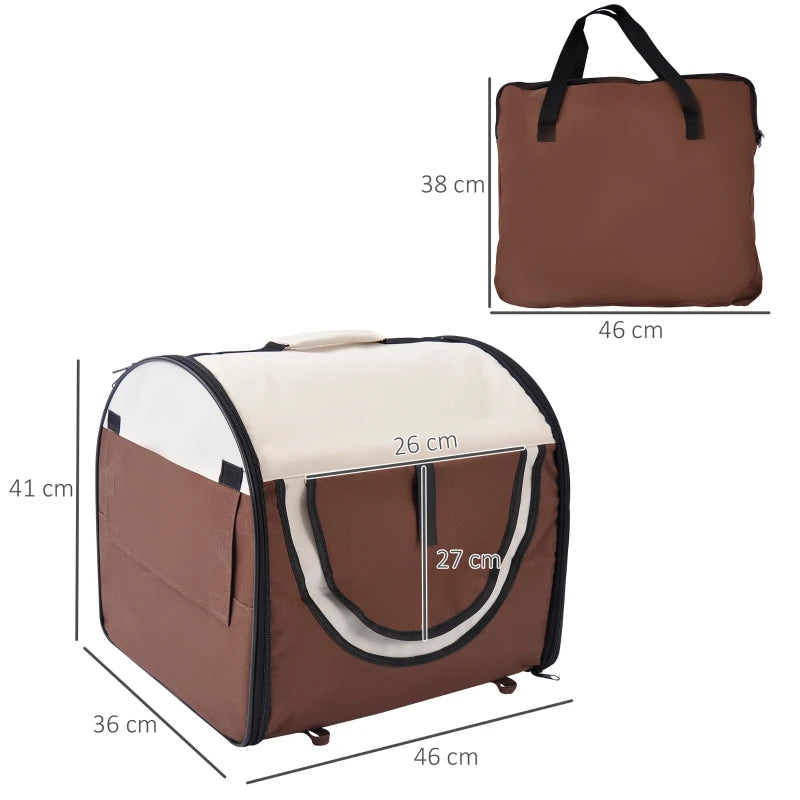 Folding Fabric Soft Pet Crate - Brown, 46L x 36W x 41H cm - Portable, Lightweight, Ideal for Dogs & Cats