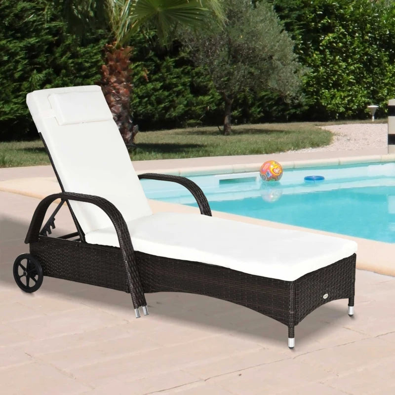 Brown Rattan Adjustable Sun Lounger - 200x73x56-103 cm