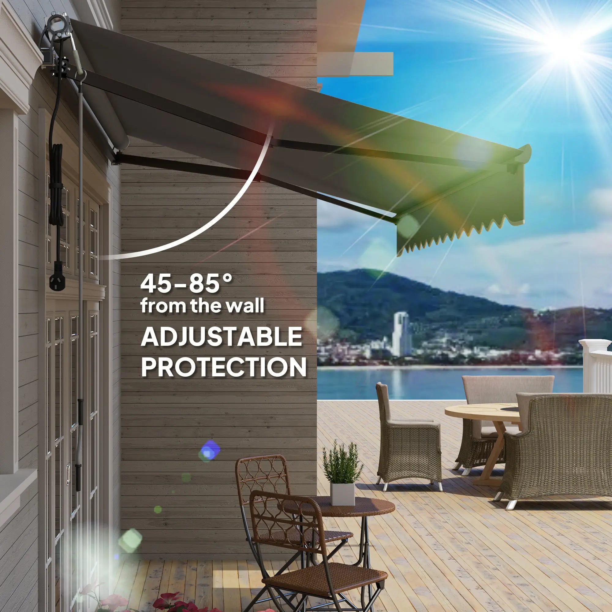 Dark Grey 3.5m x 3m Electric Awning with Remote Controller, Aluminium Frame- UV30+ Sun Shade Canopy