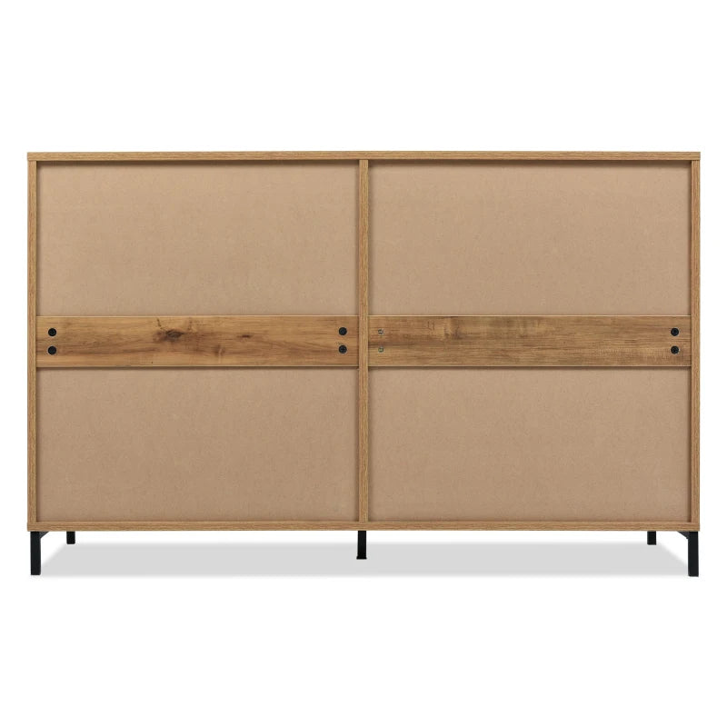 Dark Oak Sideboard Cabinet with Storage Drawers & Metal Handles - Wooden Chest for Living Room & Bedroom, 120x40x76 cm