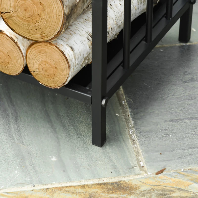 Metal Firewood Log Holder Rack - Indoor Outdoor Fireplace Wood Storage Shelf, Rust-Resistant, Black, 39L x 32.5W x 46H cm