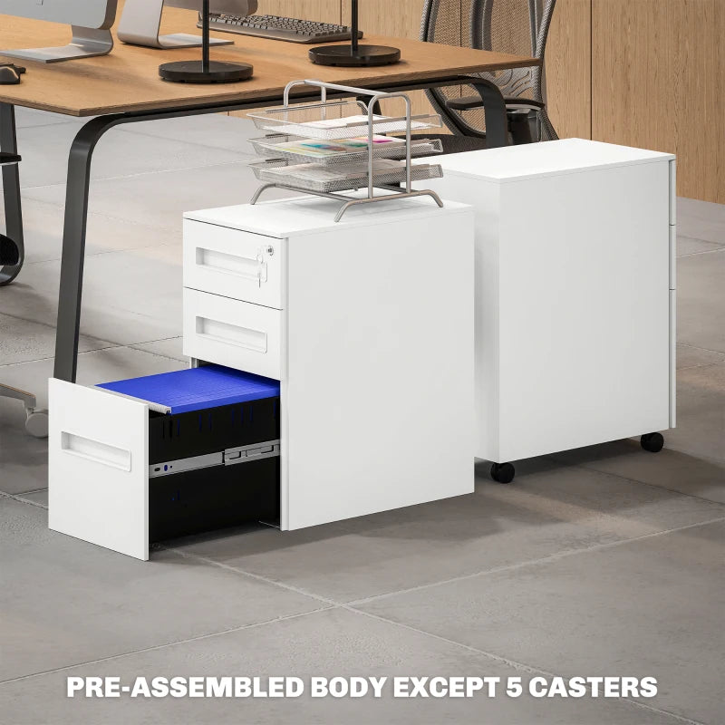 Vinsetto White Three-Drawer Steel Filing Cabinet - Modern Office Storage Solution for Organizing Documents and Files