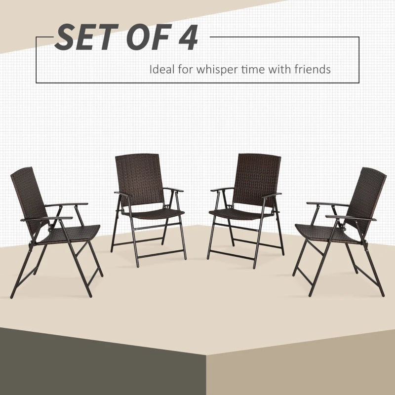 Set of 4 Brown Folding Rattan Chairs - Stylish Outdoor Seating for Patio, Garden, and Events