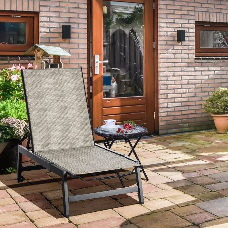 Grey Rattan Sun Lounger with 5-Position Backrest and Wheels