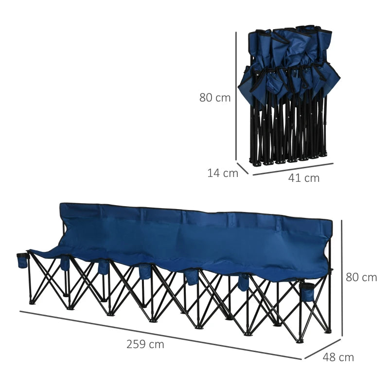 6 Seater Portable Folding Camping Chair with Cup Holder and Carry Bag Blue