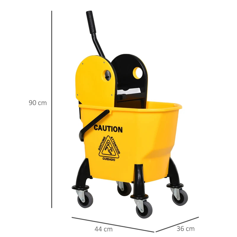 25L Yellow Mop Bucket with Wringer, Wheels & Handle - Heavy Duty Cleaning Tool for Home & Commercial Use