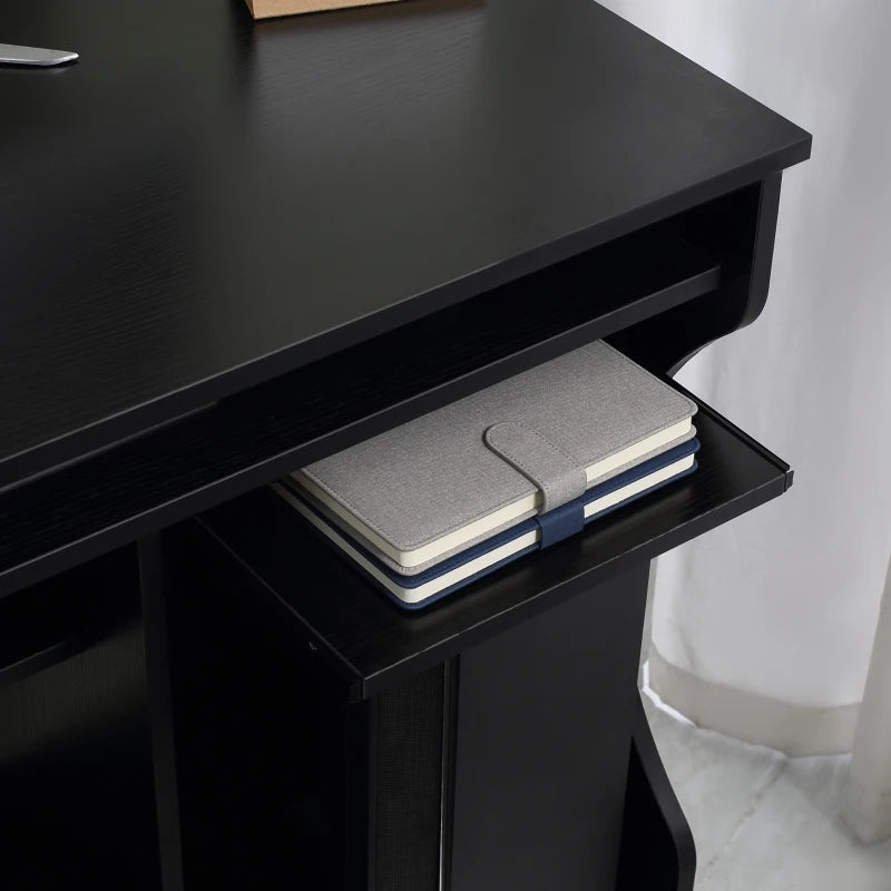 Multi-Storage Compact Work Desk on Wheels - Stylish Black Home Office Furniture for Small Spaces