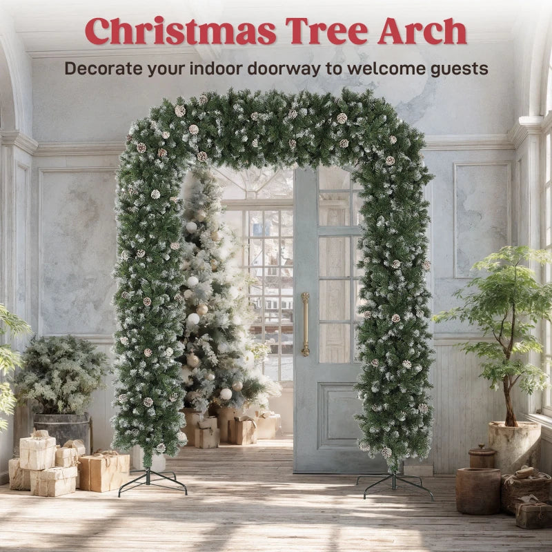 8.2 ft Snow Frosted Christmas Tree Arch - 1800 Tips, 91 Pinecones, Indoor Xmas Decor with Metal Stand - Green