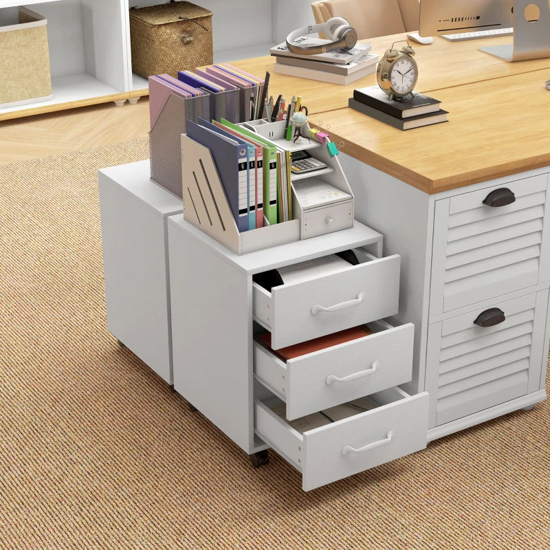 3 Drawer Mobile File Cabinet on Wheels - White Storage Solution for Home Office & Study