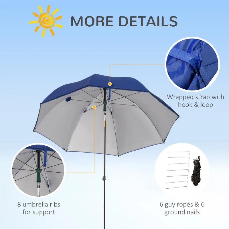 Blue Beach Fishing Umbrella with Sides and Tilt Sun Shade