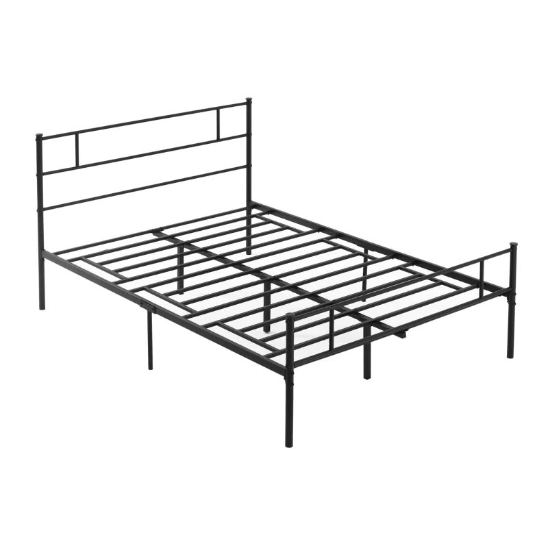 Double Metal Bed Frame with Headboard & Footboard - Solid Slat Support, Underbed Storage, Stylish Black Bedroom Furniture