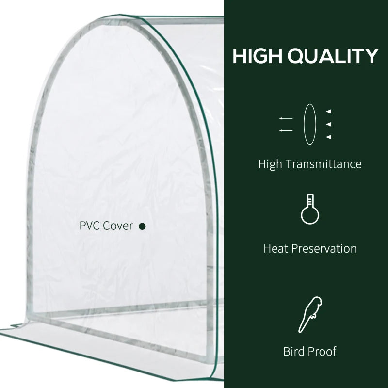 Green Steel Frame PVC Tunnel Greenhouse for Garden, 250x100x80cm
