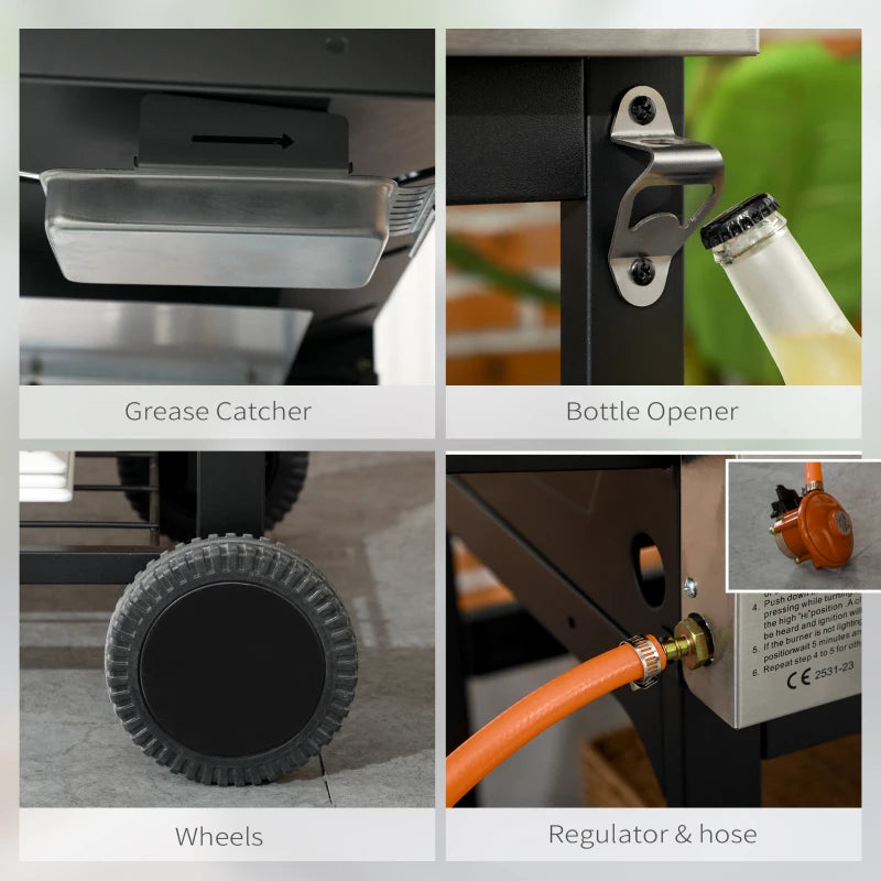 15kW Deluxe Gas BBQ with Grill, Plancha, Side Burner - Black