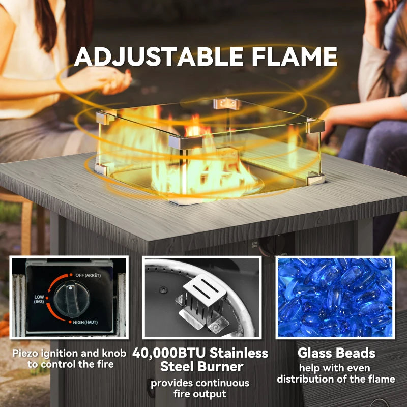50,000 BTU Dark Grey Gas Fire Pit Table with Cover - Outdoor Heating Solution for Patios and Backyards