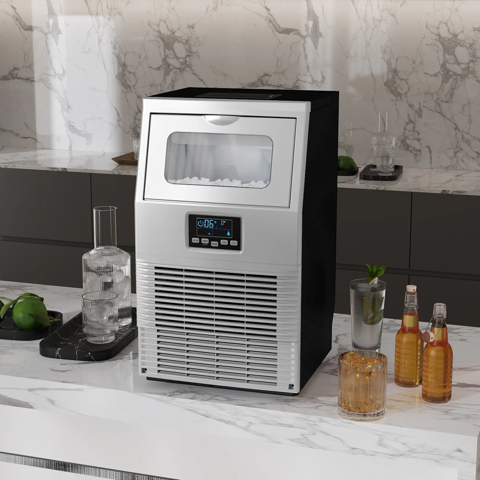 Freestanding Commercial Ice Maker Machine with Digital Control, Ice Scoop, Self-cleaning, 4kg Ice Storage