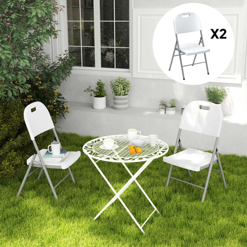 Set of Two White Foldable Outdoor Chairs - Compact Size for Easy Storage