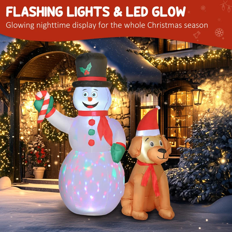 6FT Christmas Inflatable Snowman & Dog with LED Lights - Blow Up Holiday Decoration for Indoor & Outdoor Garden Decor