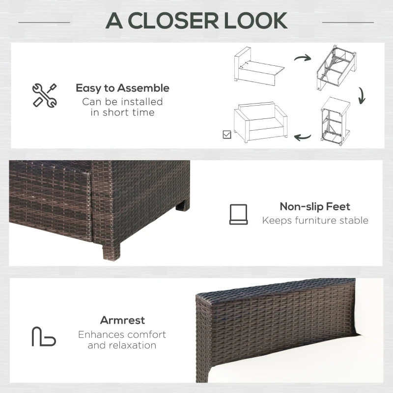 2 Seater Rattan Sofa - Mixed Brown Wicker Garden Loveseat with Soft Padded Cushions and Armrests for Patio