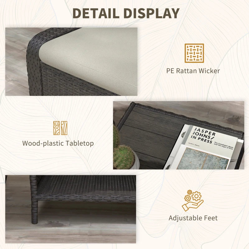 5-Piece Rattan Patio Reclining Chair Set with Footstools, Coffee Table & Cushions - Outdoor Garden Furniture in Brown