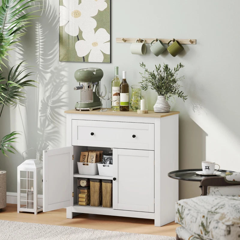 Modern White Sideboard Storage Cabinet with Adjustable Shelf and Drawer for Living Room Dining Room