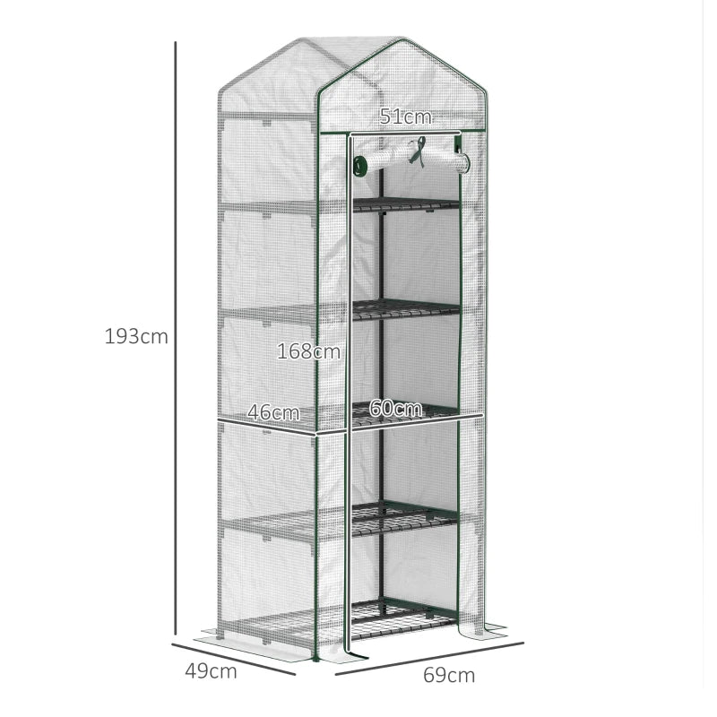 193cm White Five Shelf Mini Greenhouse - Indoor/Outdoor Plant Storage