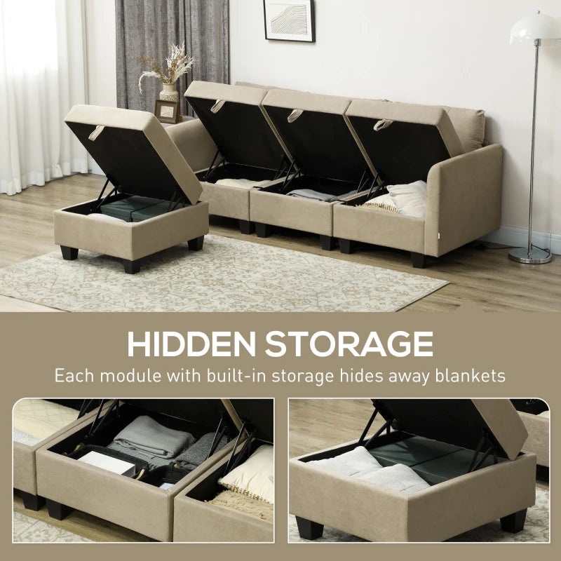 Light Brown 'L' Shape Modular Sofa with Storage for Stylish Living Rooms