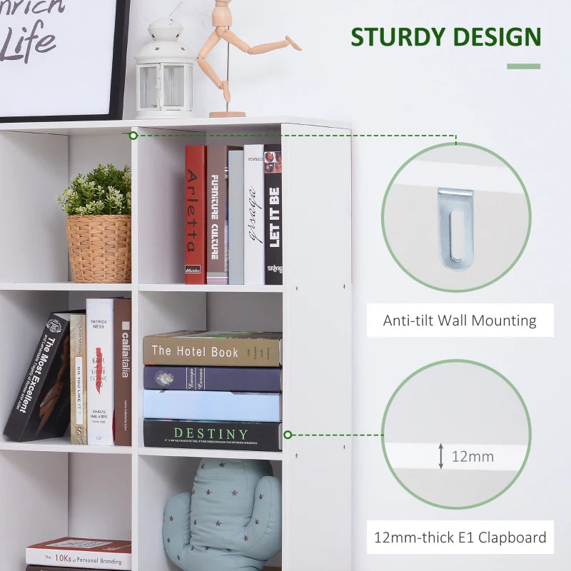 Stylish Nine-Cube Storage Shelf in White - Versatile Organizer for Home, Office, and Kids' Rooms - Perfect for Display and Storage