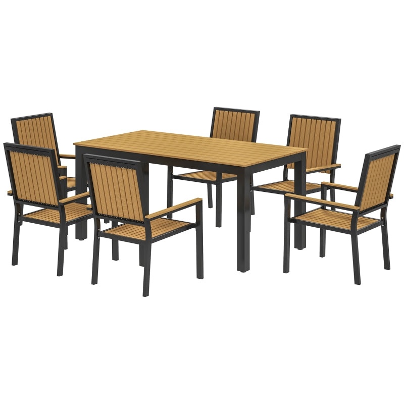 6 Seater Rectangular Garden Dining Set with Stackable Chairs - Aluminium Frame, Wood Plastic Top
