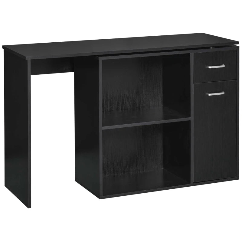 L-Shaped Corner Computer Desk with Storage Shelf & Drawer - Adjustable Black Wood Grain Workstation for Home Office