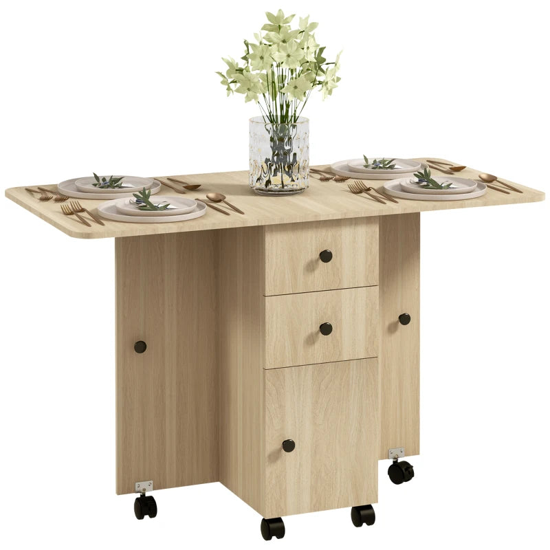 Stylish Six-Person Drop Leaf Dining Table with Storage - Elegant Wood-Effect Design for Modern Homes