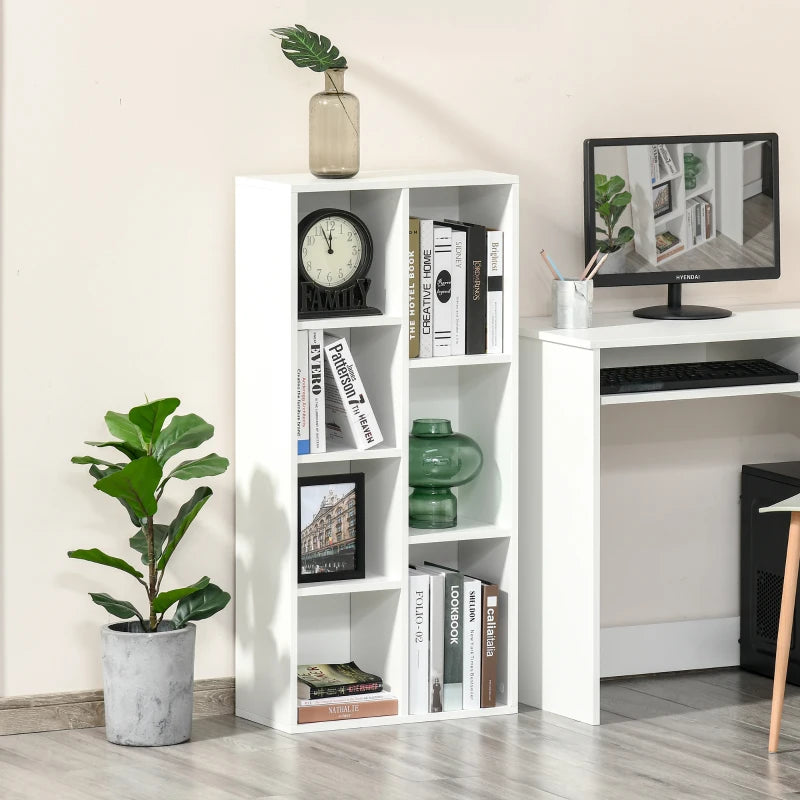 Stylish Seven-Cube Bookcase in White Wood Effect - Modern Storage Solution for Home or Office Organization