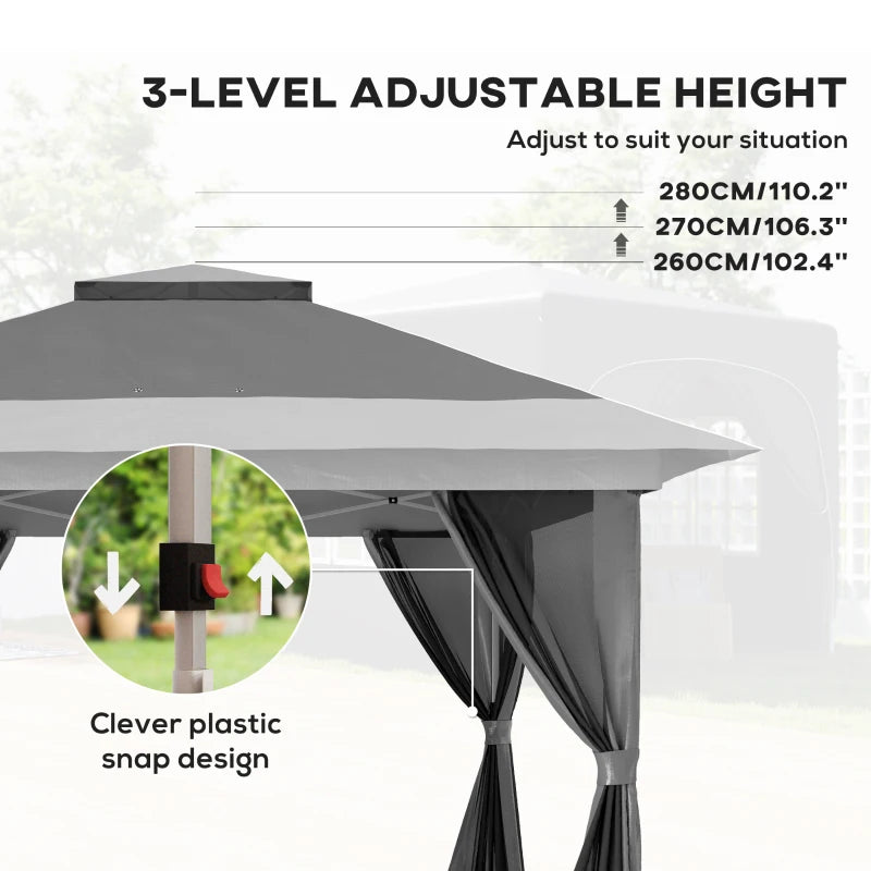 Durable 3.6 x 3.6m Grey Pop-Up Gazebo with Accessories