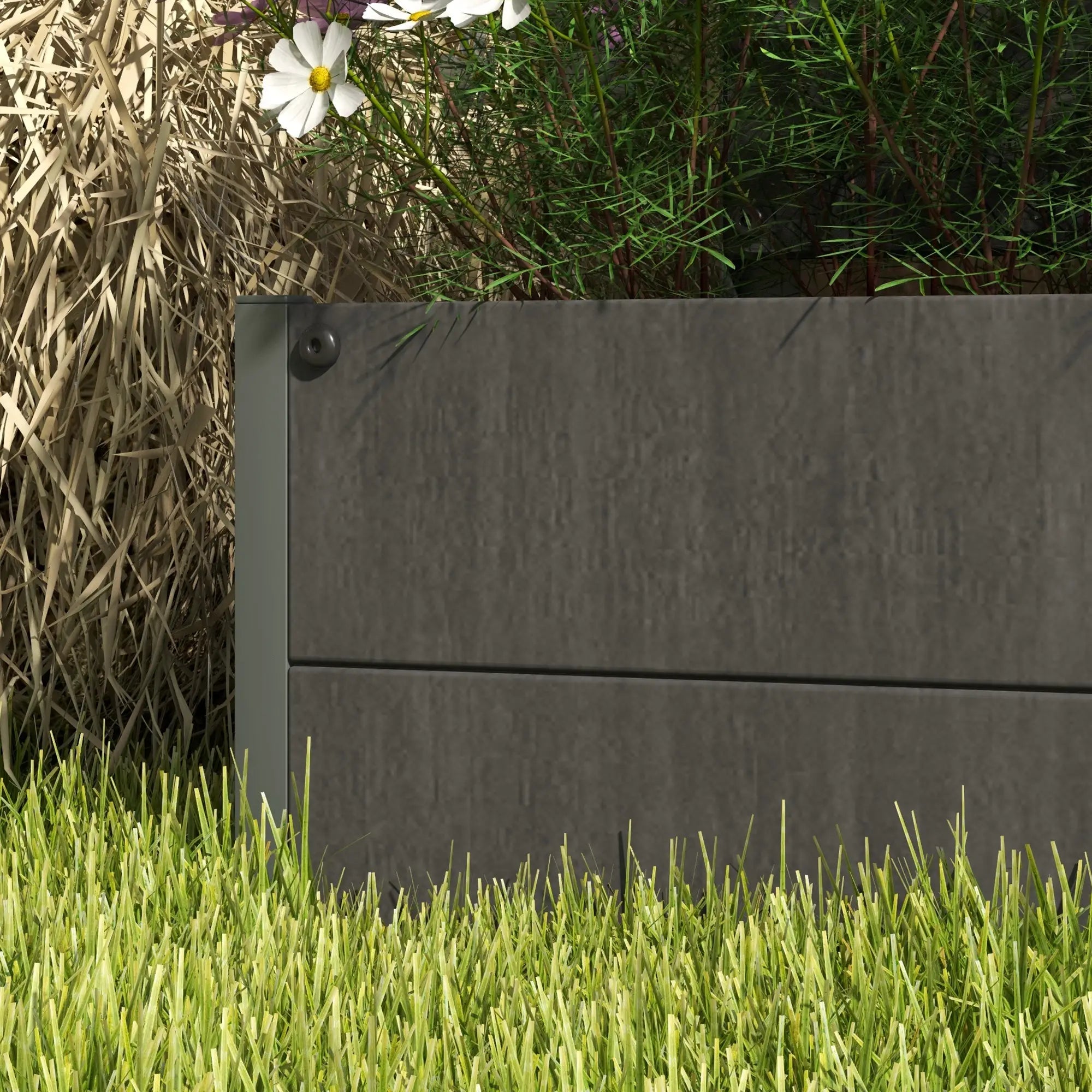 Dark Grey Composite Raised Bed for Gardening - Planter with Trellis for Climbing Plants, Vines - With Drainage