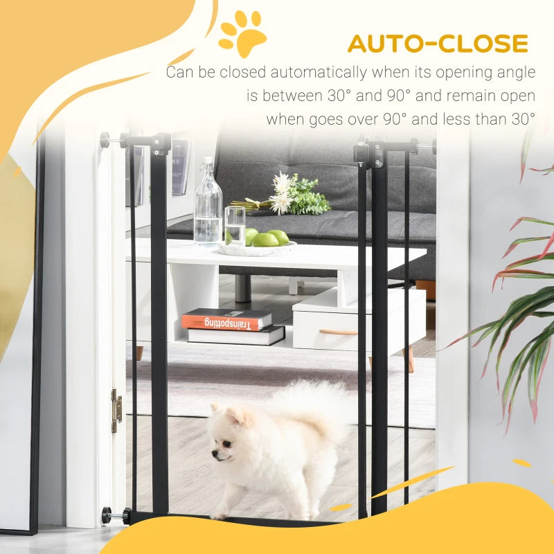 Pressure Fit Dog Stair Gate - No Drilling Safety Gate with Auto Close, Adjustable 74-80cm, 94cm Tall, Black for Doorways & Hallways