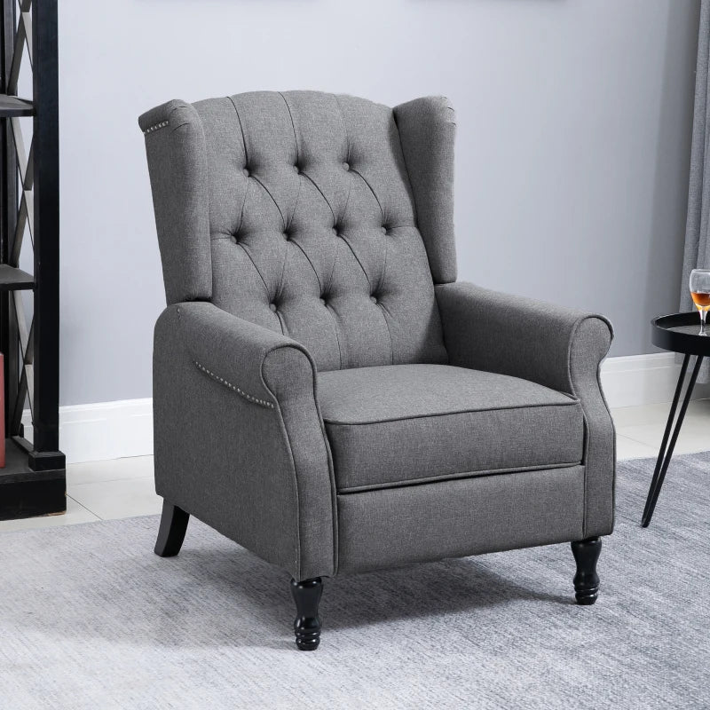 Vintage Wingback Recliner Armchair with Nail Head Trim and Button Tufted Back for Living Room, Grey