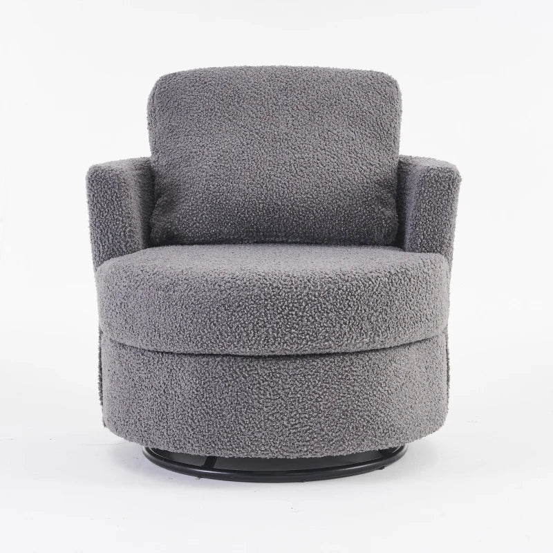 Stylish Swivel Armchair with Back Cushion and Thick Foam Pad in Medium Grey, Adjustable Base, 78.5x83x86 cm