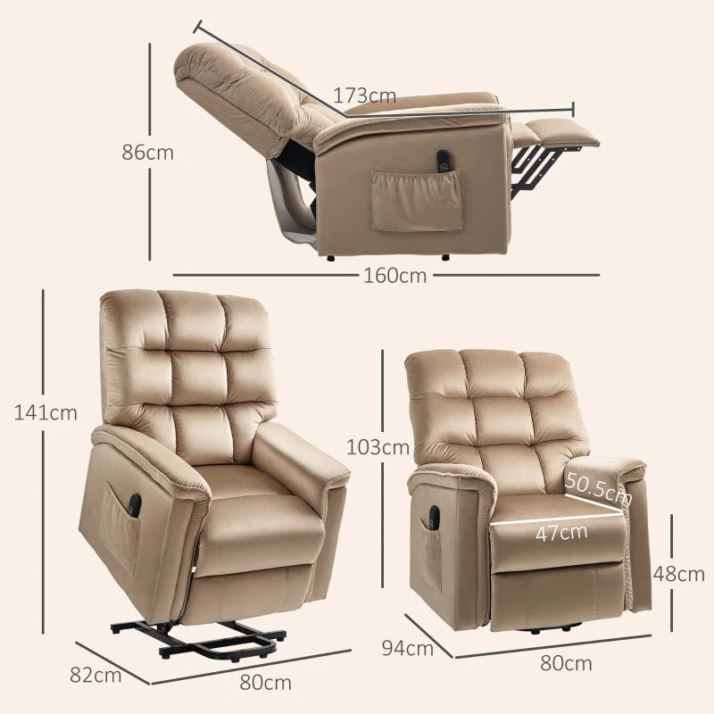 Velvet Electric Lift Recliner Chair in Brown for Ultimate Comfort and Support