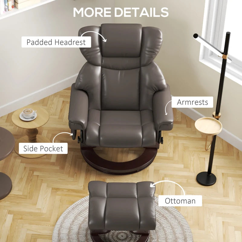 Upholstered Massage Recliner Chair with Footstool, Adjustable Backrest, Swivel Design for Living Room and Bedroom, Brown