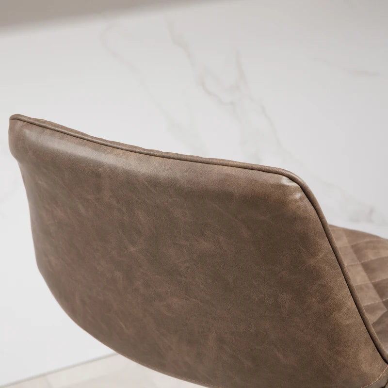 Retro Adjustable Bar Stools Set of 2 - Swivel PU Leather Kitchen Chairs with Back, Footrest & Steel Base - Brown