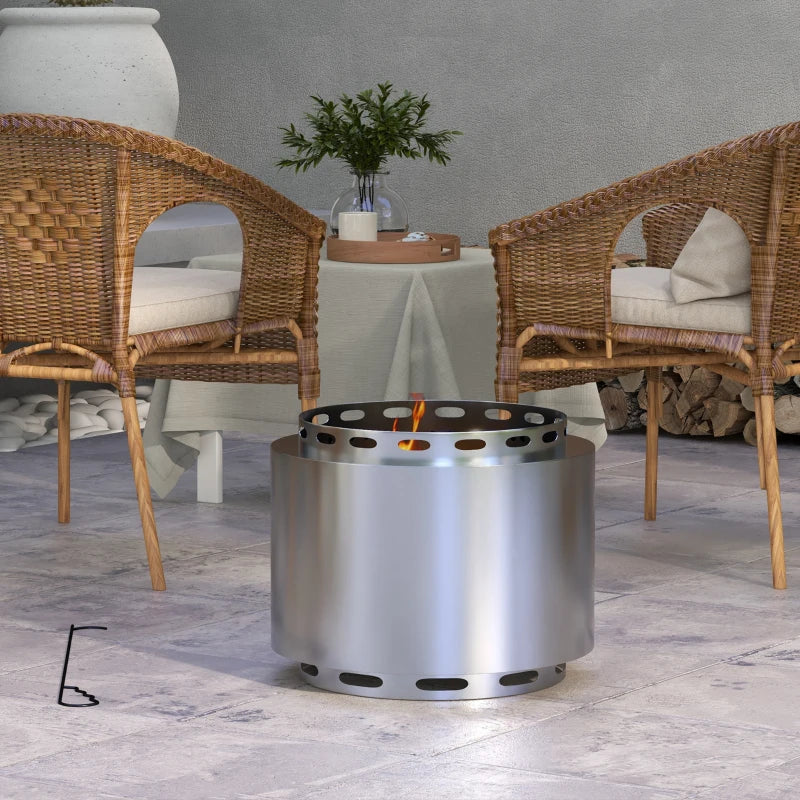 Portable Smokeless Fire Pit - 48.5cm Stainless Steel Wood Burning Firepit with Poker for Garden, Camping & Bonfire Parties
