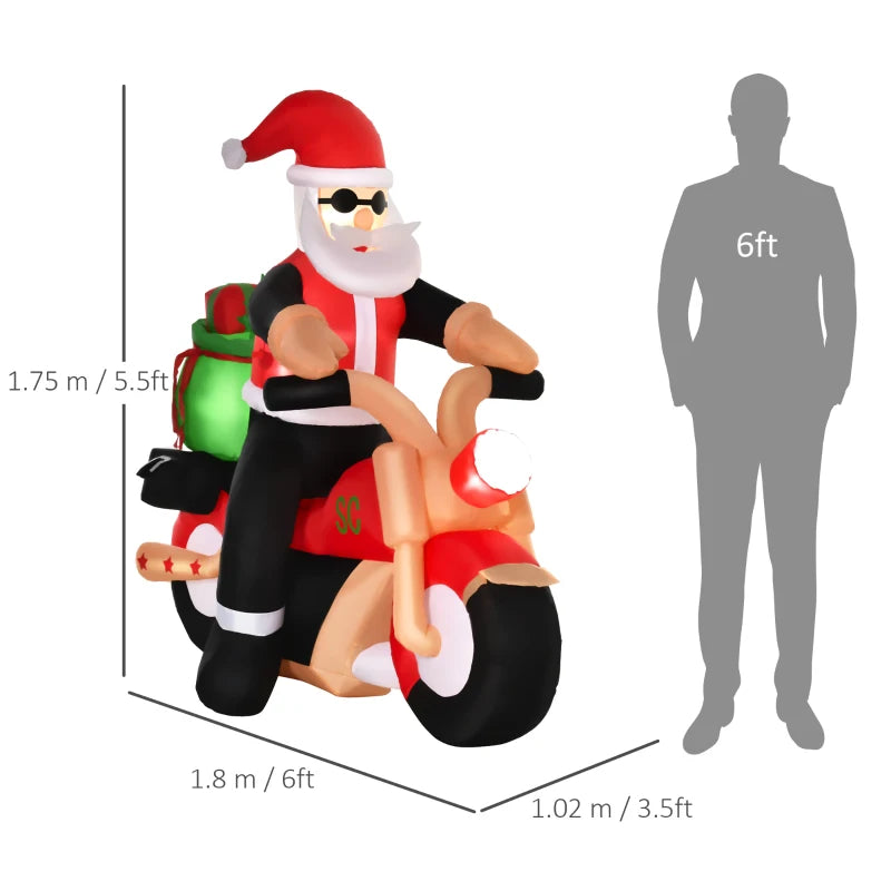 5.5ft Inflatable Santa Claus on Motorcycle - Christmas Blow Up Yard Decoration for Festive Garden Décor