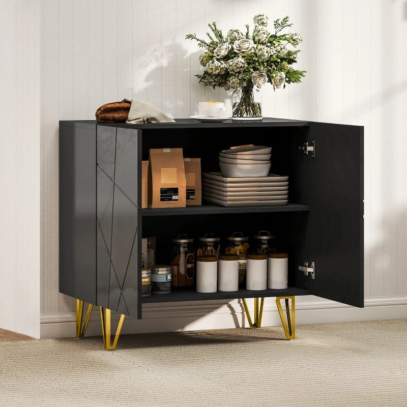 Modern Luxe High Gloss Black Sideboard with Hairpin Legs - Stylish Storage Solution for Contemporary Living Rooms