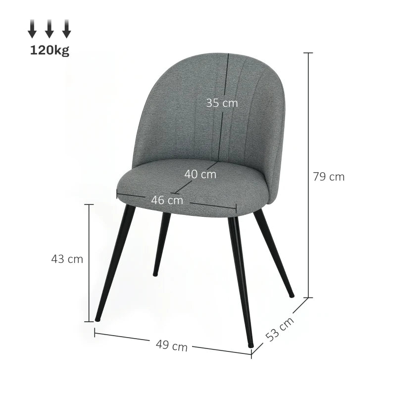 Modern Grey Dining Chairs Set of 2 - Upholstered Kitchen Chairs with Metal Legs, Shell Backrest & Padded Seat for Home