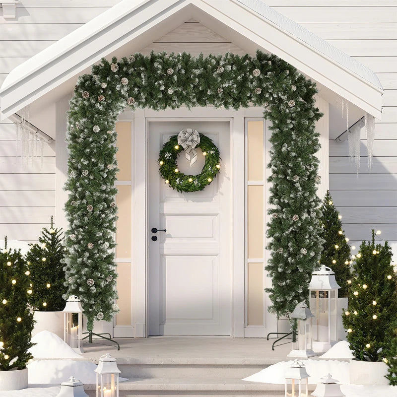 8.2 ft Snow Frosted Christmas Tree Arch - 2100 Tips, 96 Pinecones, Indoor Xmas Decor with Metal Stand